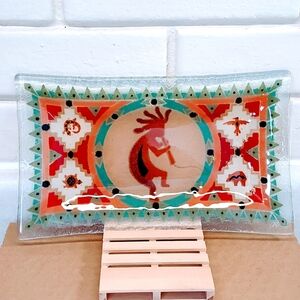 KOKOPELLI FUSED GLASS TRAY SIGNED BY PEGGY KARR RETIRED 2002
